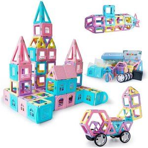 102 Piece Magnetic Tiles Toys for 3 4 5 Year Old Girls Boys, Castle Magnet Toy